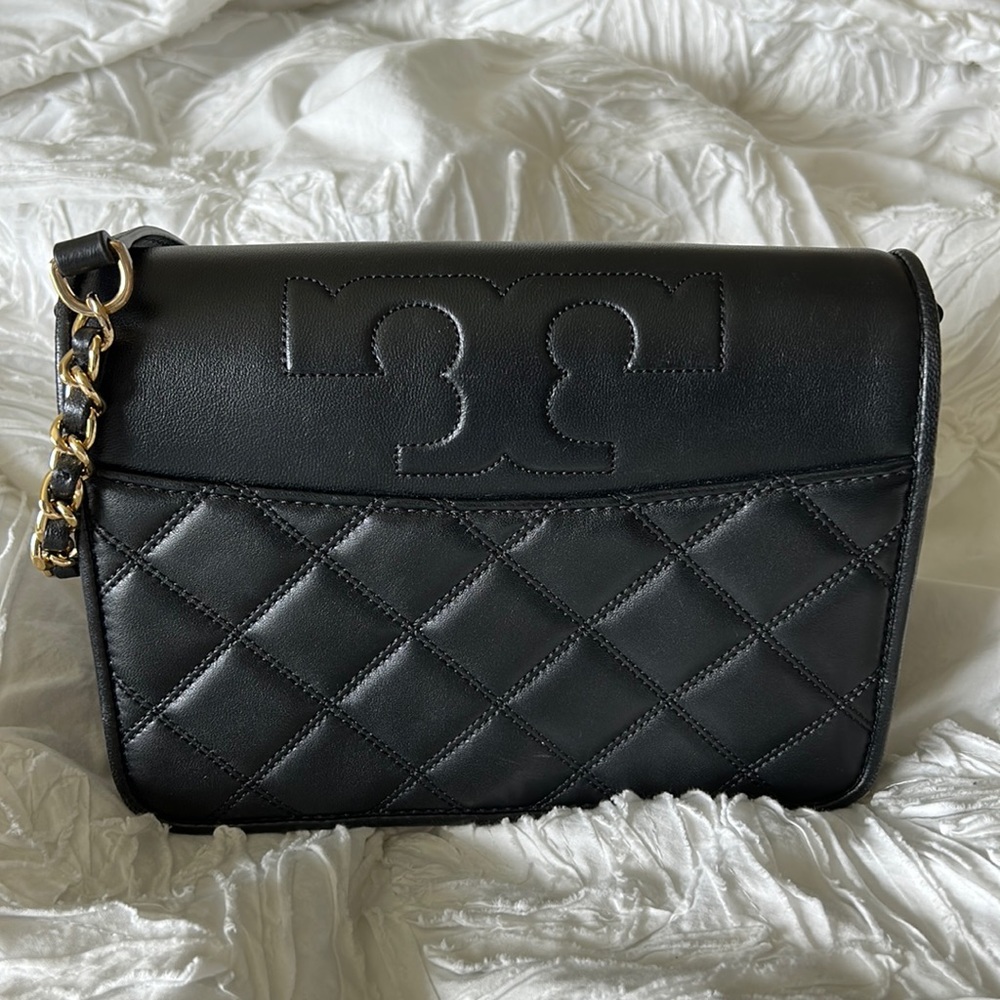 TORY BURCH SAVANNAH COMBO LEATHER CROSSBODY BAG BLACK